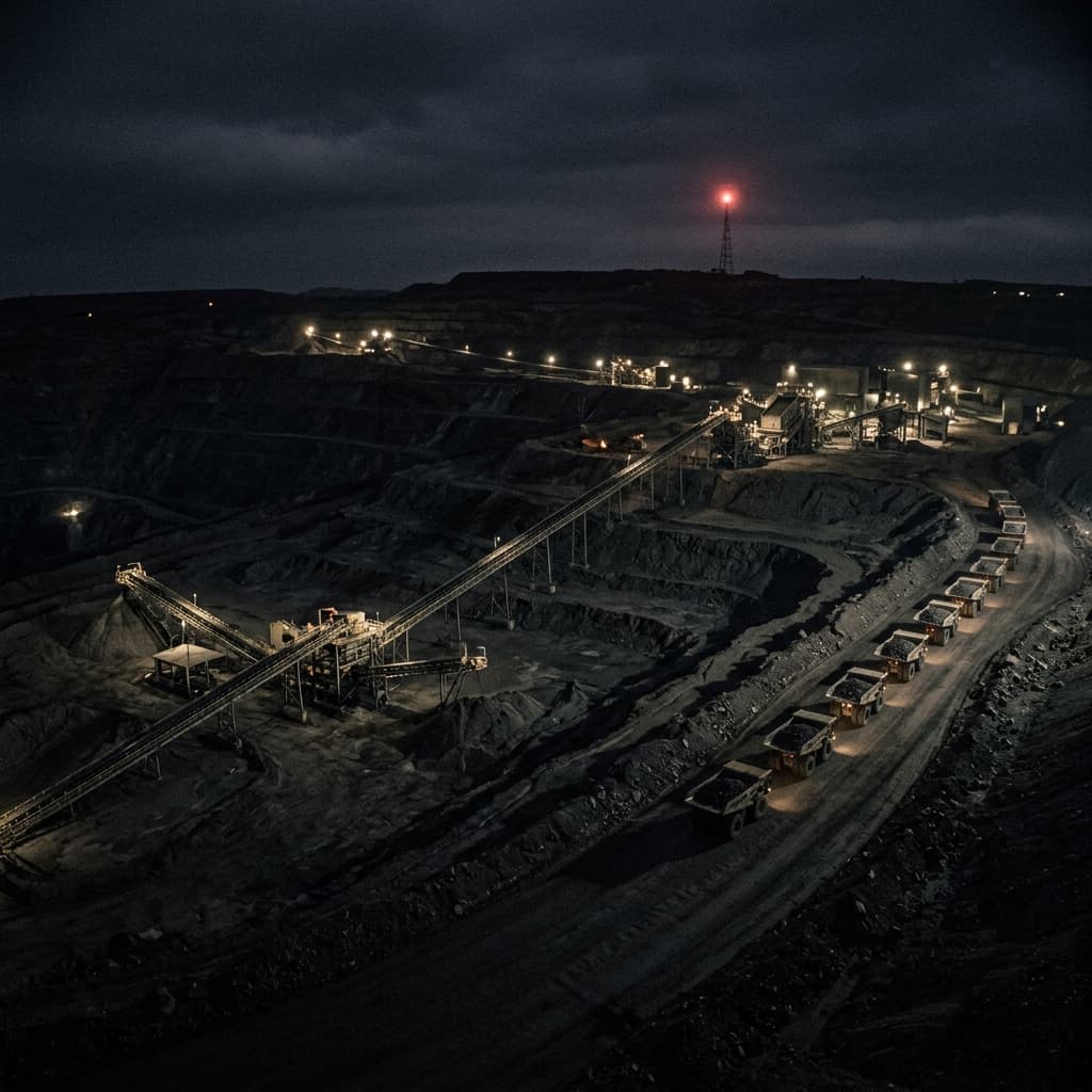 Industrial landscape across mining, transport and bulk operations under monitoring